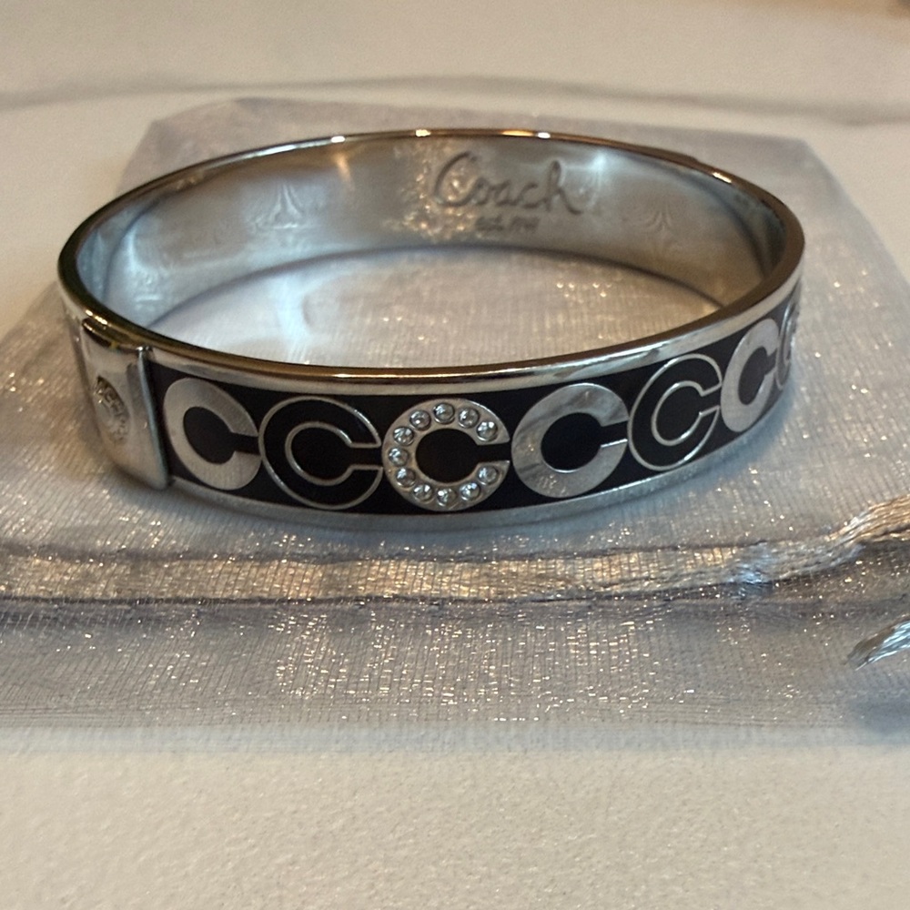 Coach Black and Silver Logo Bangle with crystals